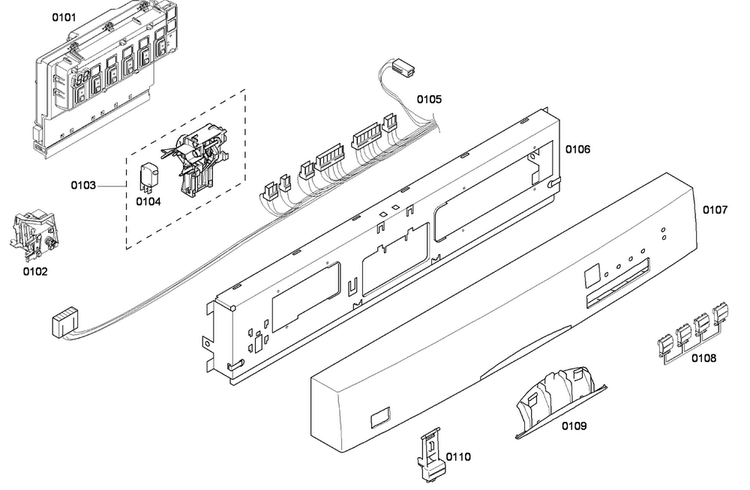 Control Panel Diagram and Parts List for SHE43F05UC 48 Bosch Dishwasher