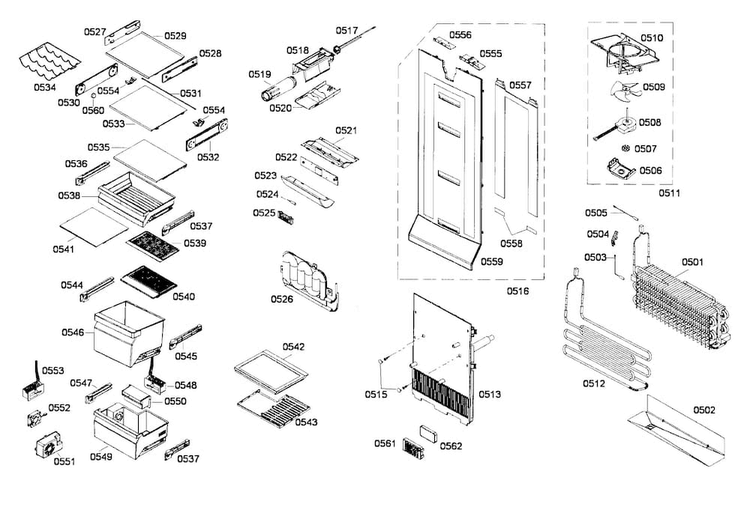 Refrig Assy Diagram and Parts List for B22CS80SNS 01 Bosch Refrigerator