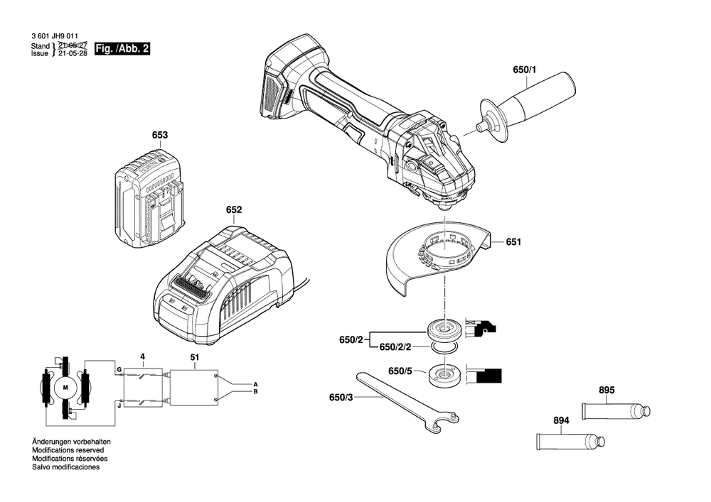 Page 2 Diagram and Parts List for GWS18V-8 3601JH9011 Bosch Angle Grinder