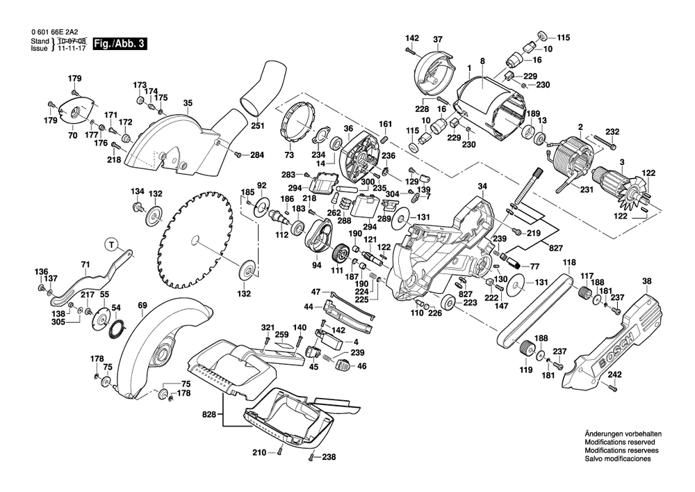Diagram 3 Diagram and Parts List for 4310 0 601 66E 2A2 Bosch Miter Saw