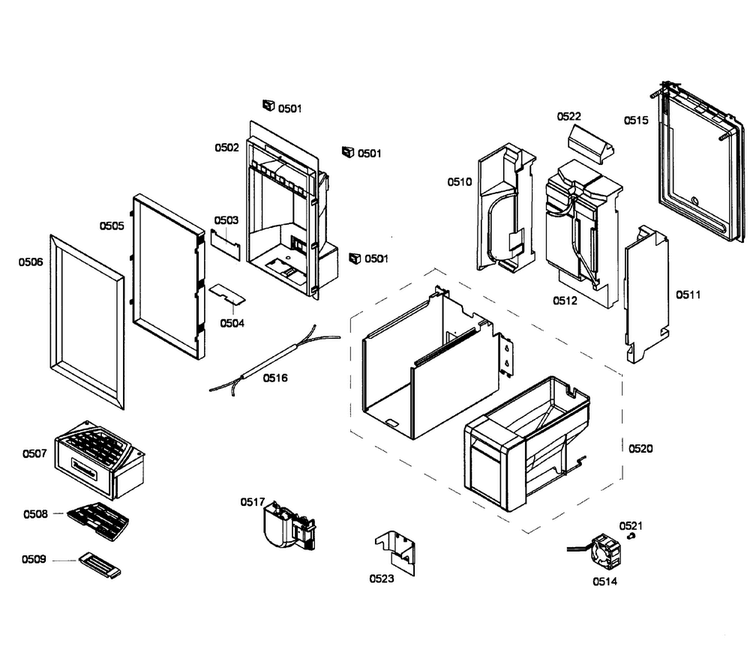 Dispenser Diagram and Parts List for T24ID80NLP 17 Thermador Freezer