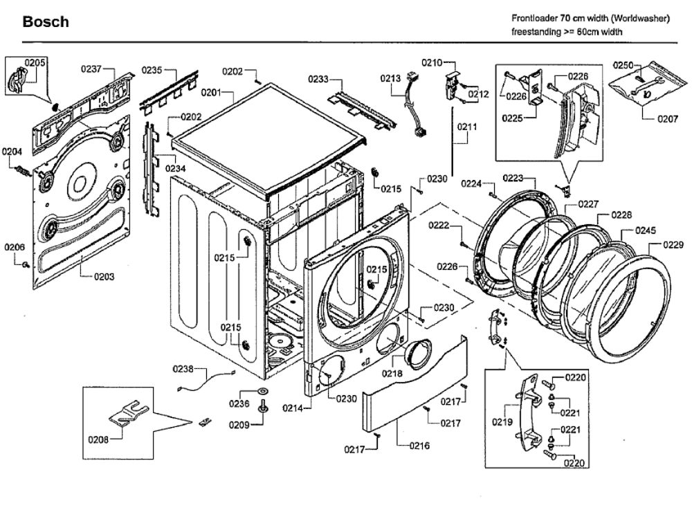 Cabinet Diagram and Parts List for WFVC544CUC 26 Bosch Washer