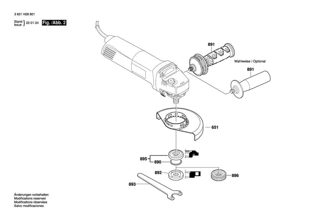 Diagram 2 Diagram and Parts List for GWS1000 3 601 H28 831 Bosch Angle Grinder