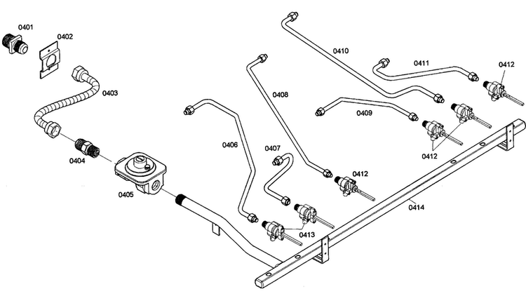 Gas Supply Diagram and Parts List for PRD366EG02  Thermador Range