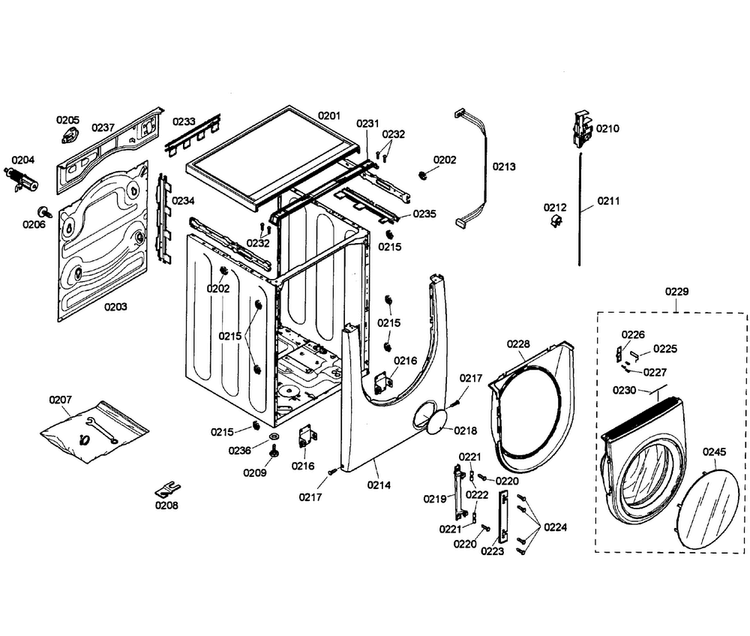 Cabinet Assy Diagram and Parts List for WFMC5301UC 12 Bosch Washer