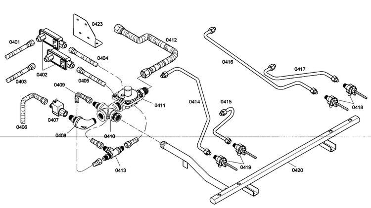 Gas Supply Diagram and Parts List for PRL304EG04  Thermador Range