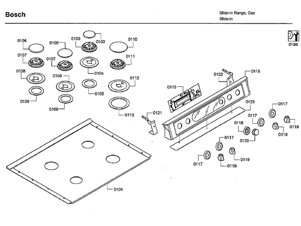 Top Assembly Diagram and Parts List for HDI7282U 08 Bosch Range