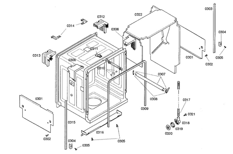 Cabinet Assy Diagram and Parts List for SHE46C05UC 17 Bosch Dishwasher