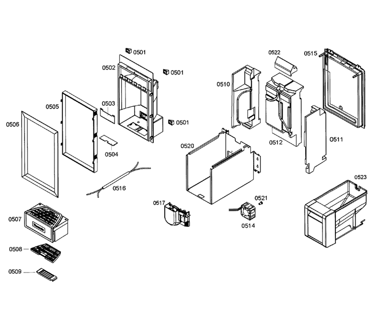 Dispenser Diagram and Parts List for T18ID80NLP 01 Thermador Freezer
