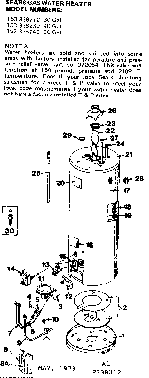 Replacement Parts Diagram and Parts List for 153338240  Kenmore Water Heater