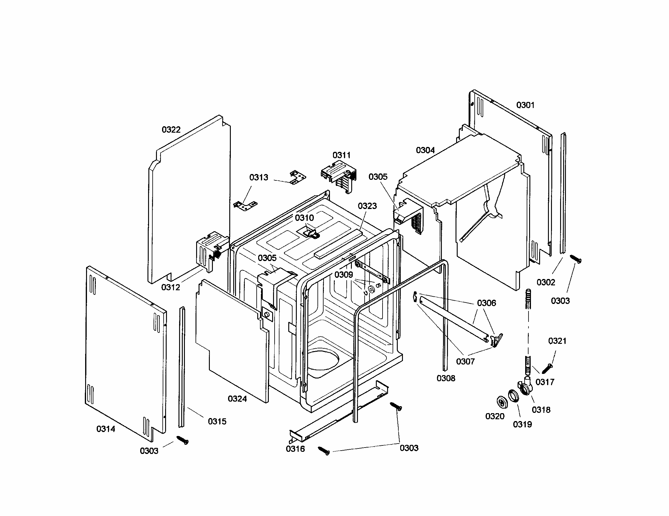 Body Diagram and Parts List for S35KMK17UC 18 Bosch Dishwasher