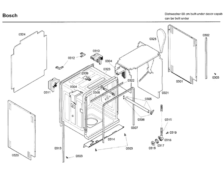 Frame Diagram and Parts List for SHE99C05UC 40 Bosch Dishwasher