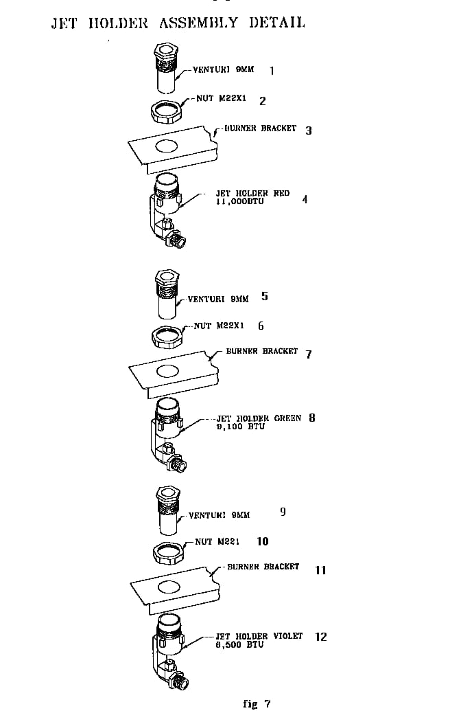 Jet Holder Assembly Detail Diagram and Parts List for RDF30RS 9707 & UP Thermador Range