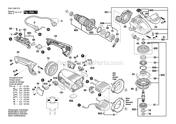 Page 1 Diagram and Parts List for 1974-8D 3601H90E12 Bosch Sander Grinder