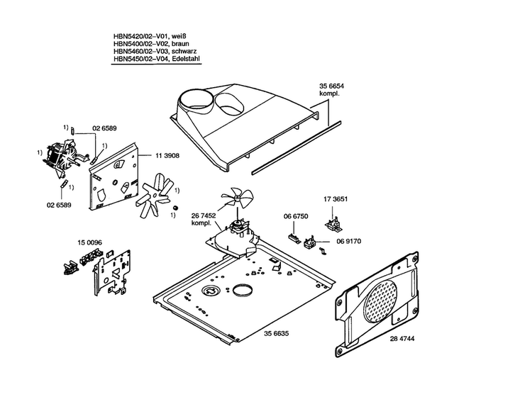 Fan Motor/air Channel Diagram and Parts List for HBN5420 02 Bosch Wall Oven