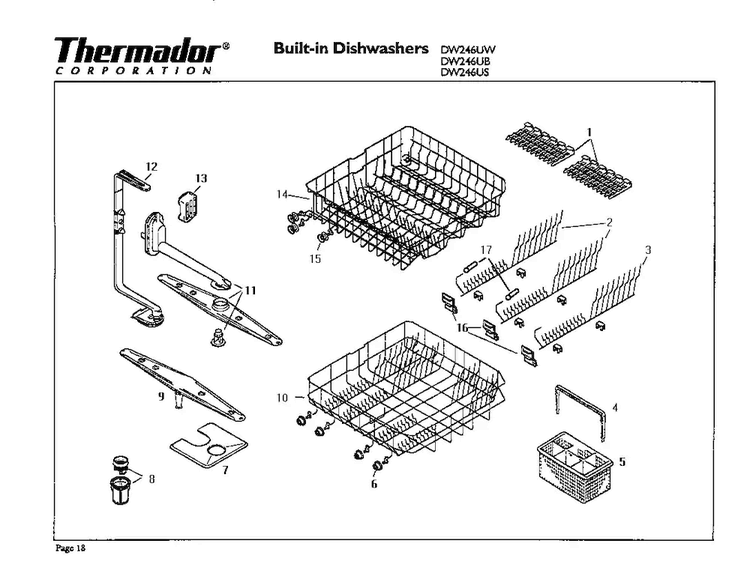 Racks Diagram and Parts List for DW246US  Thermador Dishwasher