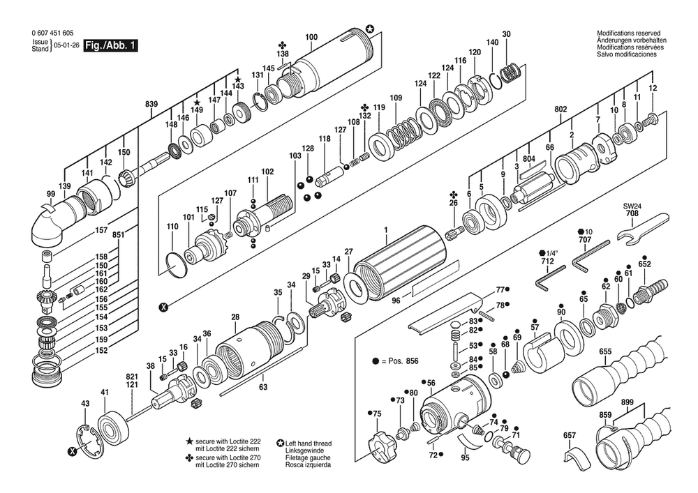 Section 1 Diagram and Parts List for 370WDWAS30-280 0607451605 Bosch Screwdriver