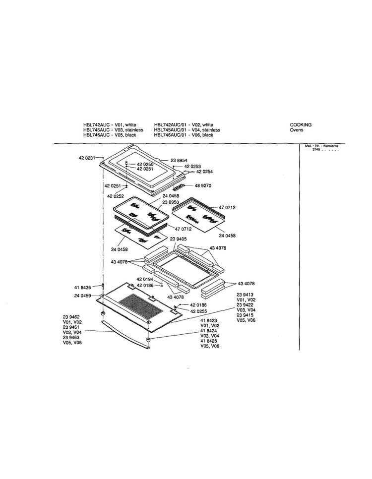 Door Diagram and Parts List for HBL746AUC 01 Bosch Wall Oven