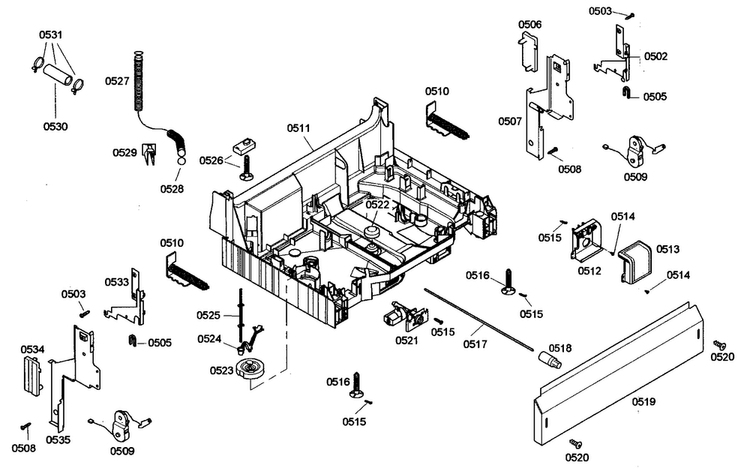 Base Assy Diagram and Parts List for SHE46C05UC 47 Bosch Dishwasher