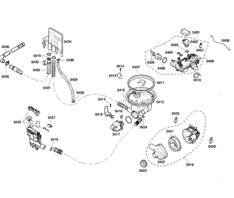 Pump Assy Diagram and Parts List for DWHD410HFM 60 Thermador Dishwasher