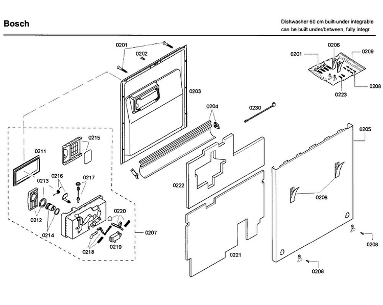 Door Asy Diagram and Parts List for SHV68P03UC 60 Bosch Dishwasher