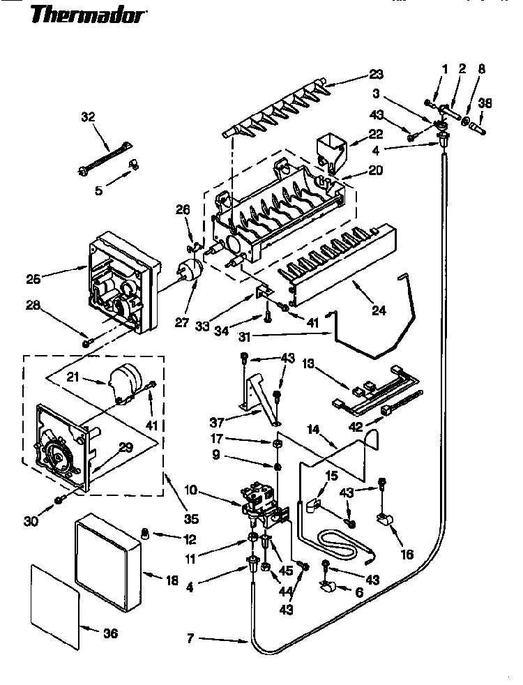 Ice Maker Diagram and Parts List for TSS36DAW-06  Thermador Refrigerator