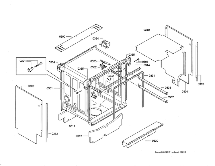 Tub Diagram and Parts List for SHX9ER55UC 01 Bosch Dishwasher