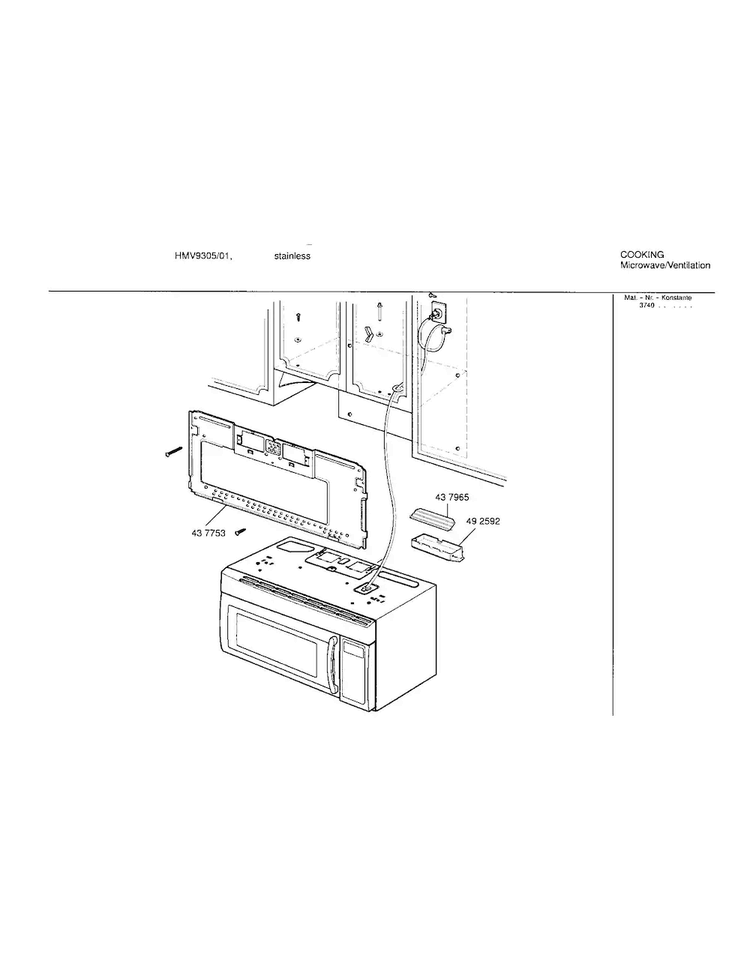 Oven Mounting Diagram and Parts List for HMV9305 01 Bosch Microwave