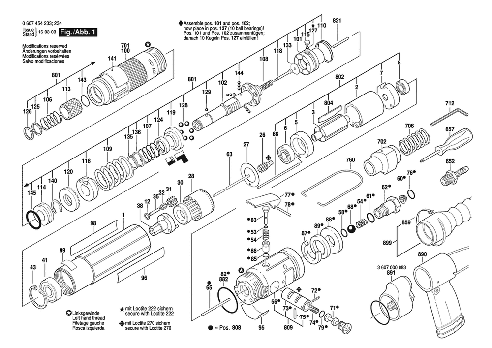 Section 1 Diagram and Parts List for 0607454233  Bosch Screwdriver