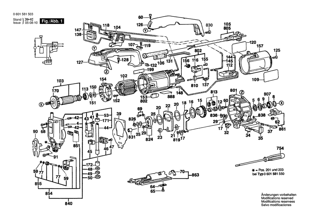 Section 1 Diagram and Parts List for 0601581534  Bosch Jig Saw