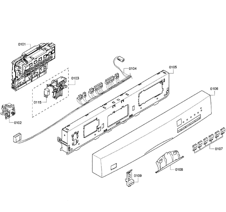 Control Panel Diagram and Parts List for SHE43P05UC 64 Bosch Dishwasher