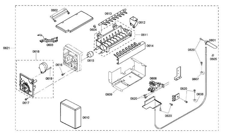 Ice Maker Diagram and Parts List for KBUDT4855E 01 Thermador Refrigerator