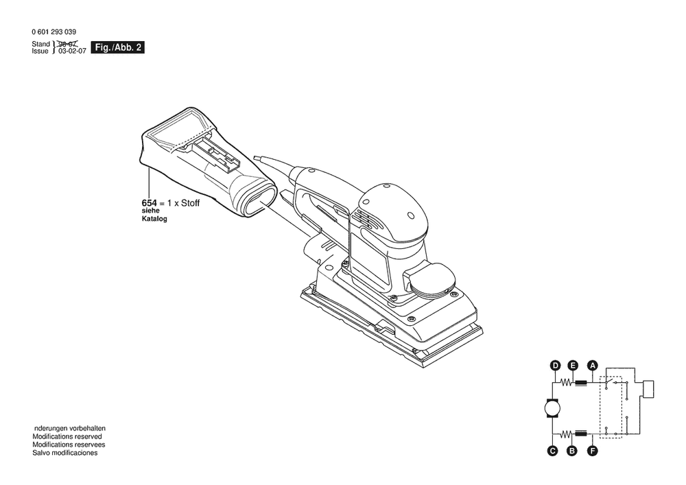 Section 2 Diagram and Parts List for GSS280A 0601293039 Bosch Orbital or Palm Sander