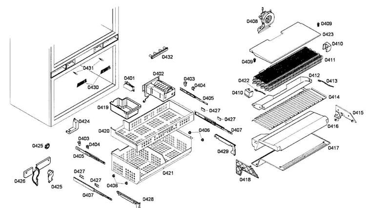 Freezer Parts Diagram and Parts List for T36BT71FSE  Thermador Refrigerator