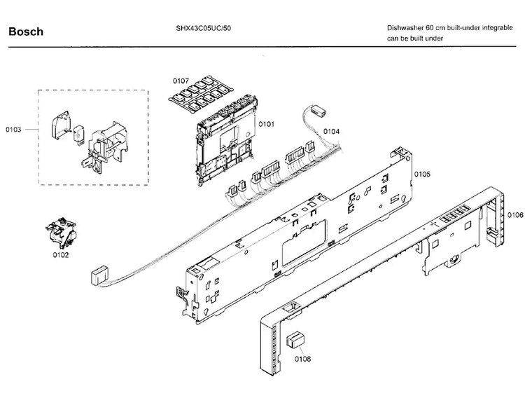 Control Panel Diagram and Parts List for SHX43C05UC 50 Bosch Dishwasher