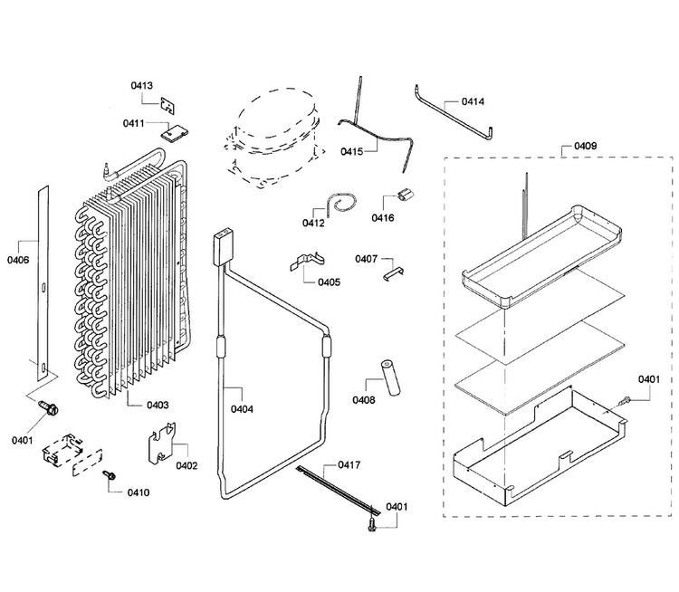 Evaporator Diagram and Parts List for KBUDT4255E 05 Thermador Refrigerator