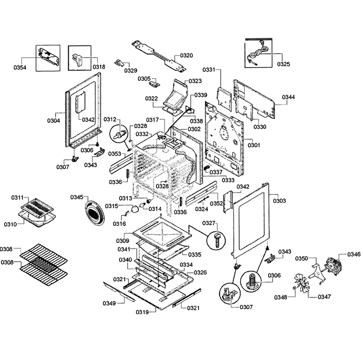 Cabinet Assy Diagram and Parts List for HGS5053UC 11 Bosch Range