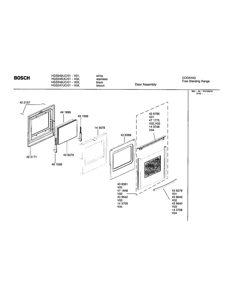 Door Assembly Diagram and Parts List for HGS242UC 01 Bosch Range