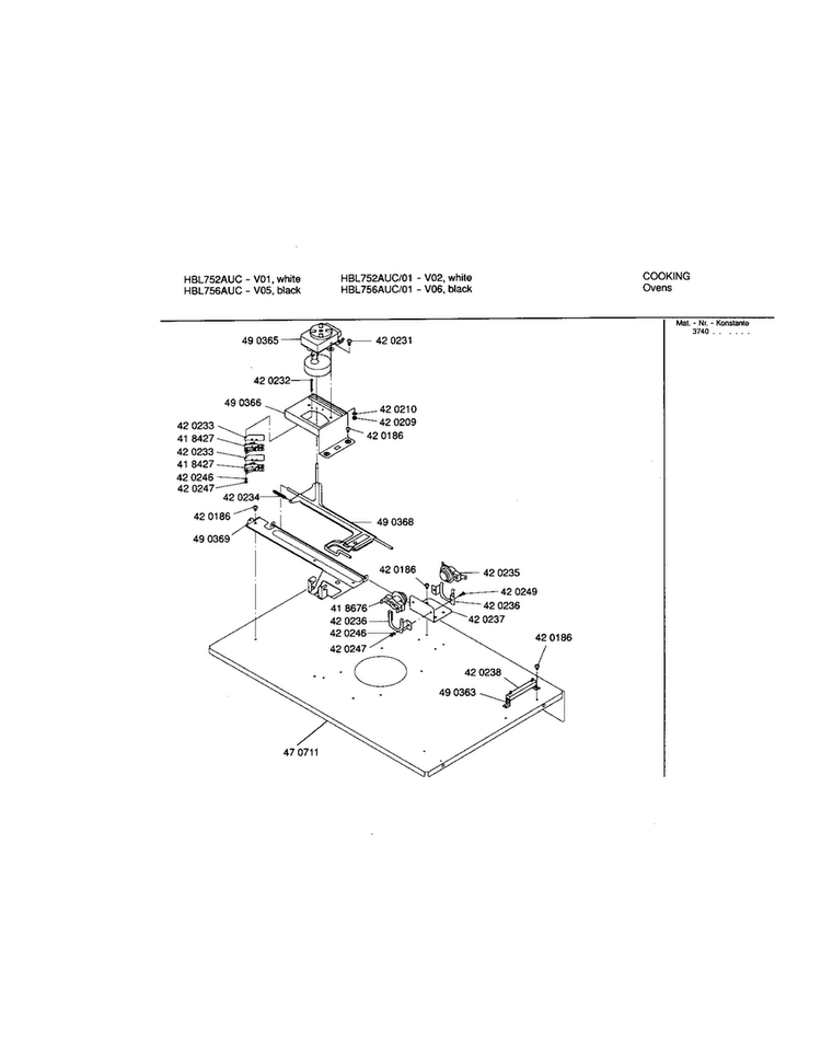 Upper Internal Panel Diagram and Parts List for HBL756AUC 01 Bosch Wall Oven
