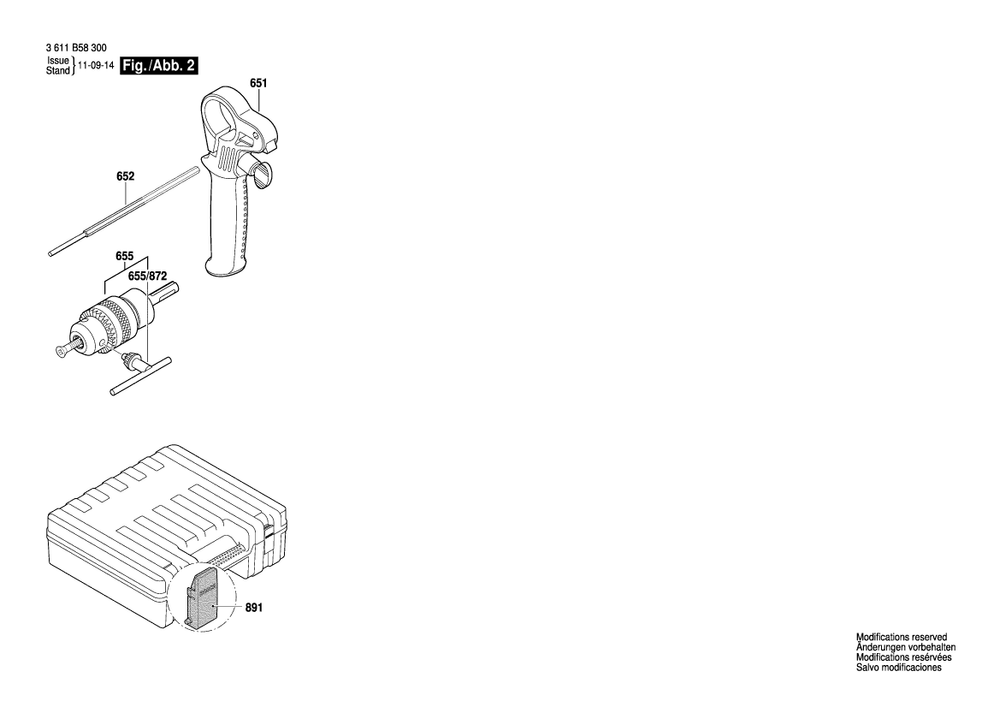Diagram 2 Diagram and Parts List for GBH2-18RE 3 611 B58 3K0 Bosch Hammer Drill