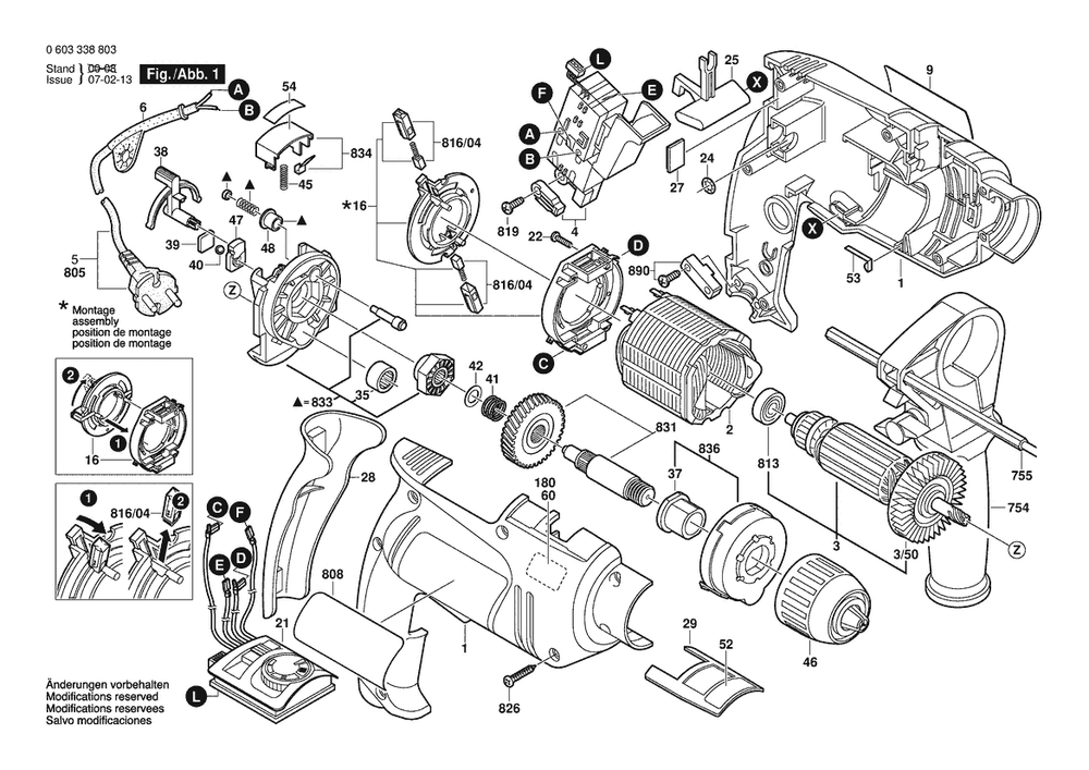 Section 1 Diagram and Parts List for PSB600RPE 0603338869 Bosch Hammer Drill