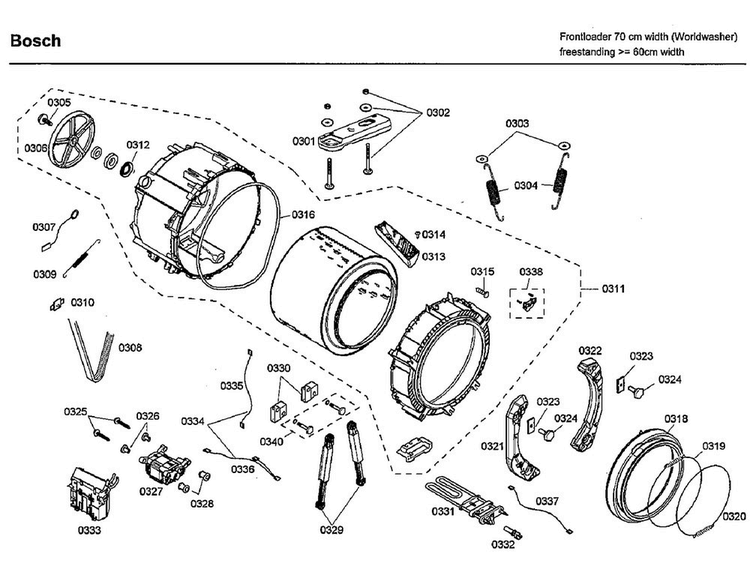 Tub Diagram and Parts List for WFMC3301UC 03 Bosch Washer