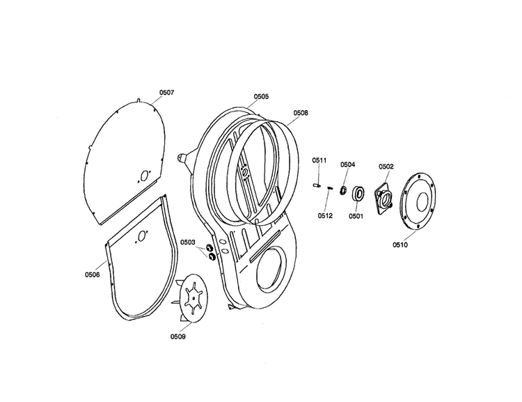 Fan Wheel And Drum Flange Diagram and Parts List for WTA4400US 01 Bosch Dryer