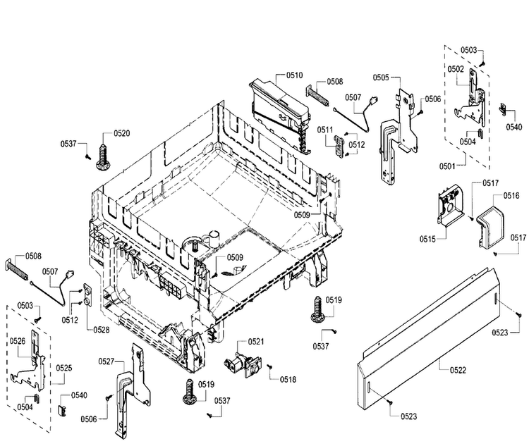 Base Assy Diagram and Parts List for SHE3AR56UC 21 Bosch Dishwasher