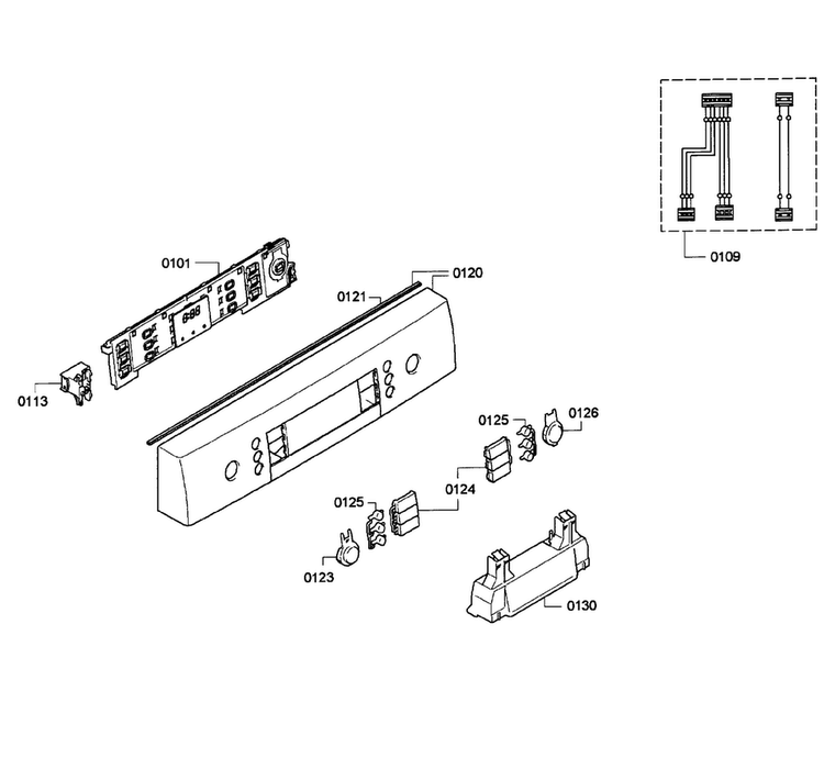 Front Panel Diagram and Parts List for SPE5ES55UC 01 Bosch Dishwasher