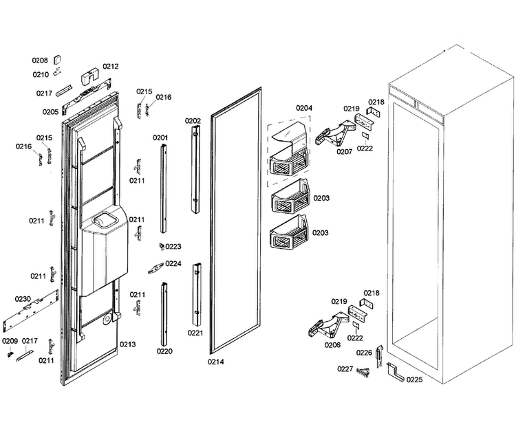 Door Assy Diagram and Parts List for T18ID80NRP 99 Thermador Freezer