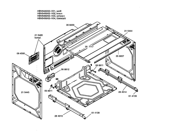 Side Panels/upper Case Diagram and Parts List for HBN5450SK 02 Bosch Wall Oven