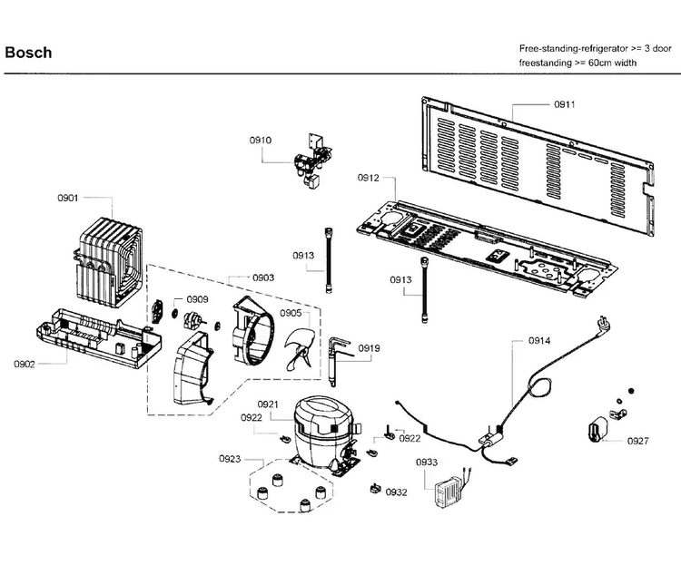 Compressor Diagram and Parts List for B26FT70SNS 08 Bosch Refrigerator