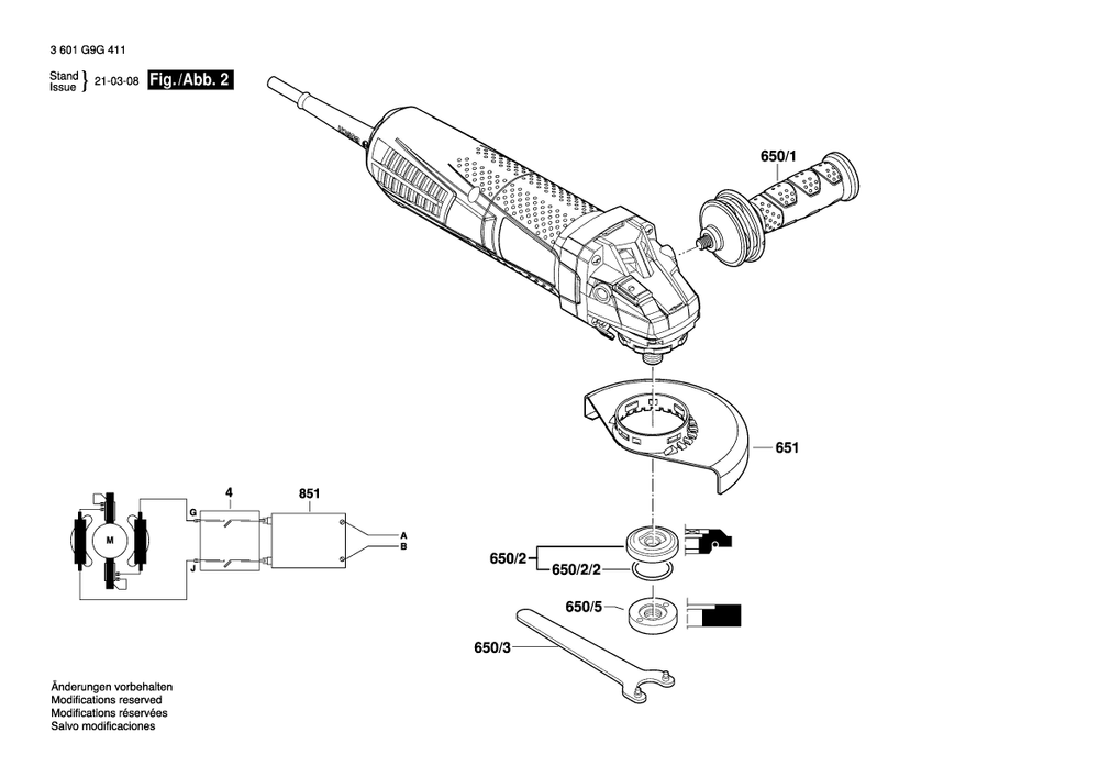 Page 2 Diagram and Parts List for GWS13-50P 3601G9G411 Bosch Angle Grinder