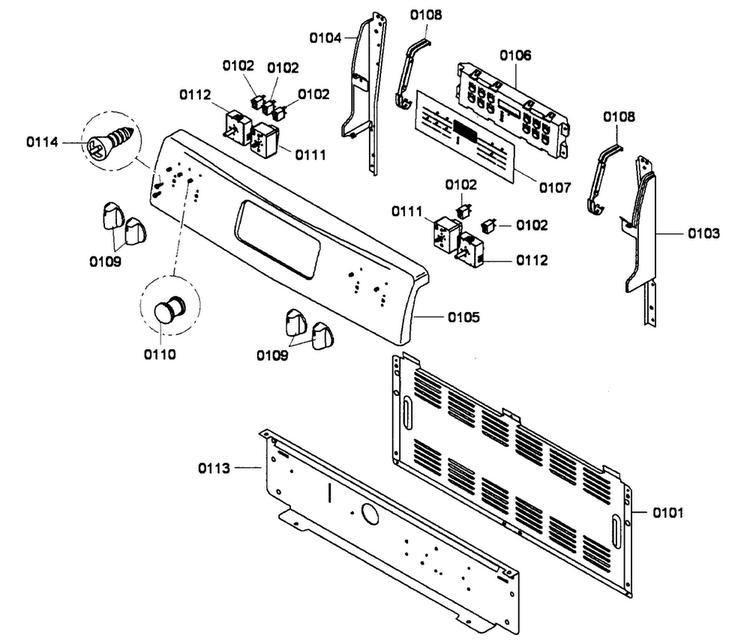 Control Assy Diagram and Parts List for HES3053U 01 Bosch Range